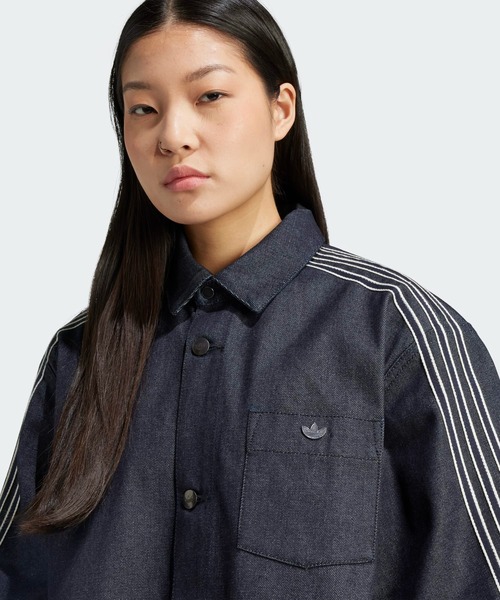 送関込★adidas Originals★3-Stripes 半袖デニムシャツ/Gジャン adidas ブラウス シャツ デニム半袖シャツ / アディダス