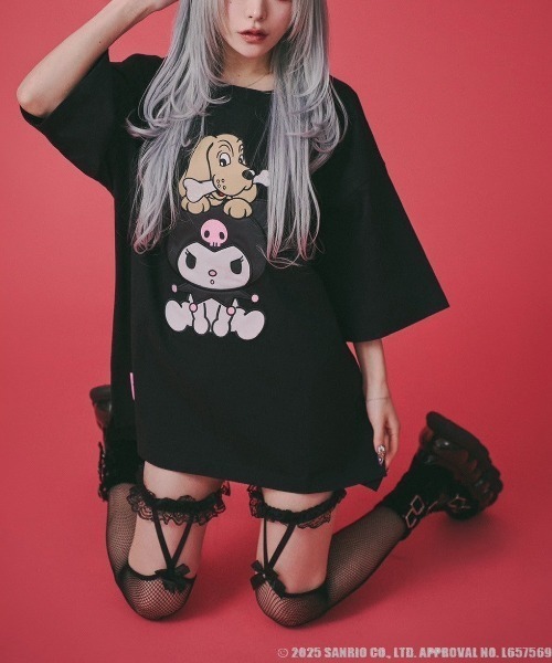 tシャツ 「GALFY×KUROMI」クロミちゃんとGALFYの半袖TEE レディース メンズ GALFY(ガルフィー)xクロミ “クロミちゃんとGALFYの半袖TEE
