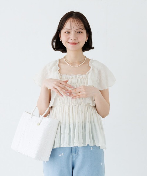 flower ブラウス シャツ 半袖 シアーパピヨンブラウス4 レディース