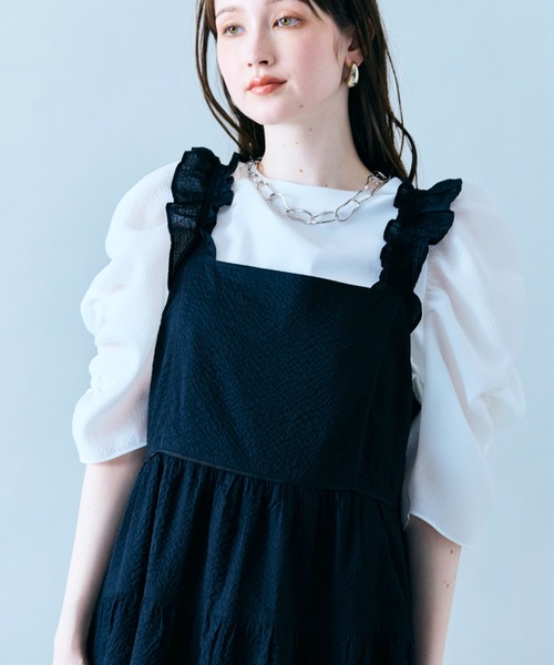 tシャツ 異素材ボリュームスリーブカットソー レディース