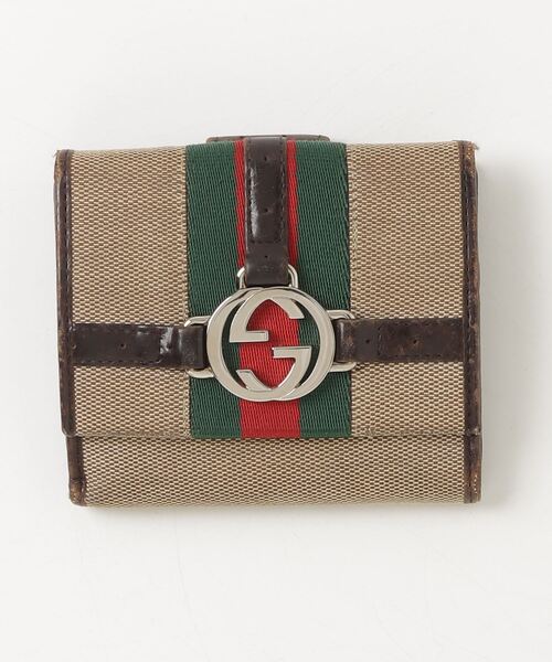 GUCCI 二つ折り財布 シェリーライン レザー キャンバス 男女可能 GUCCI 「GUCCI」 シェリーライン キャンバス レザー 二つ折り