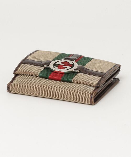 GUCCI 二つ折り財布 シェリーライン レザー キャンバス 男女可能 GUCCI 「GUCCI」 シェリーライン キャンバス レザー 二つ折り