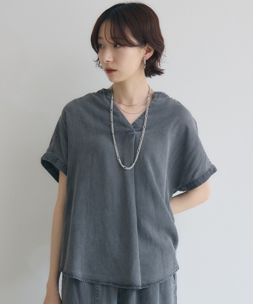 ブラウス シャツ ROSIEE　テンセルデニム半袖シャツ レディース