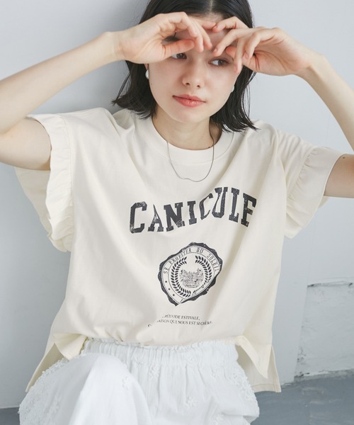 ROPE' PICNIC（ロペ ピクニック） tシャツ 半袖 袖フリルカレッジロゴT