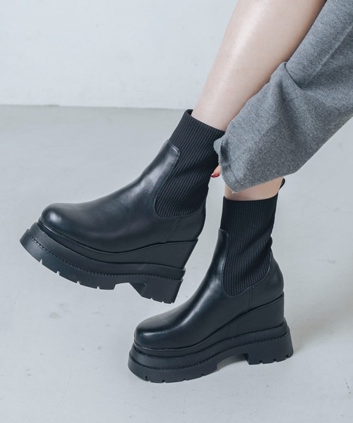 EVOL ふかふか・クッション入り11cmニットショートブーツ L　IZ5803 ふかふか・クッション入り】11cmニットショートブーツ IZ5803（ブーツ