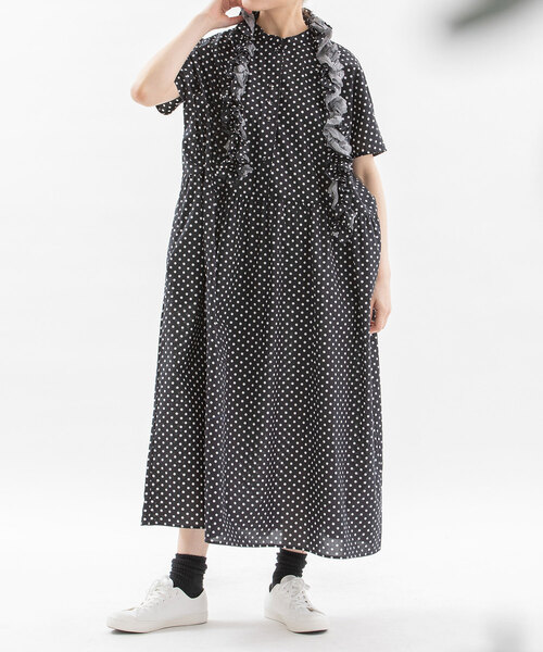 nop de nod ノップドゥノッド　フリルタイ付きワンピース　ドット　新品 nop de nod（ノップドゥノッド） ワンピース 夏 半袖 フリルタイ付き