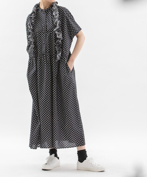 nop de nod ノップドゥノッド　フリルタイ付きワンピース　ドット　新品 nop de nod（ノップドゥノッド） ワンピース 夏 半袖 フリルタイ付き