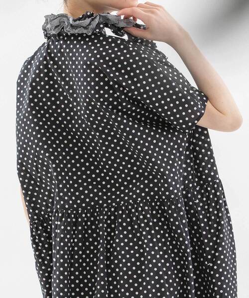 nop de nod ノップドゥノッド　フリルタイ付きワンピース　ドット　新品 nop de nod（ノップドゥノッド） ワンピース 夏 半袖 フリルタイ付き
