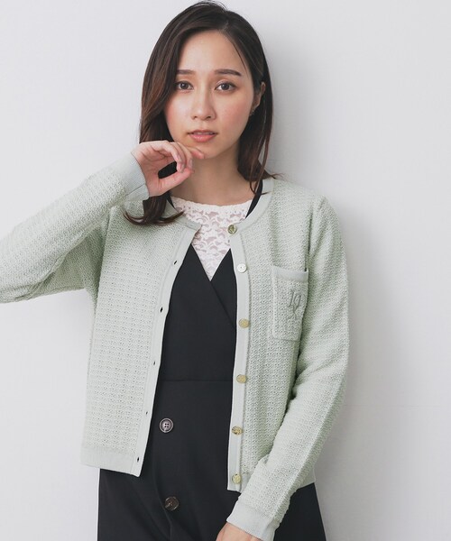 未使用タグ付き　DAMA collection　カーディガン　洗濯可　Mサイズ index（インデックス） カーディガン ロゴ刺繍クルーカーディガン
