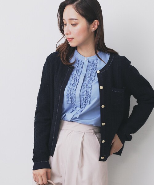 未使用タグ付き　DAMA collection　カーディガン　洗濯可　Mサイズ index（インデックス） カーディガン 「7色展開/XS-LLサイズ」ビジュー