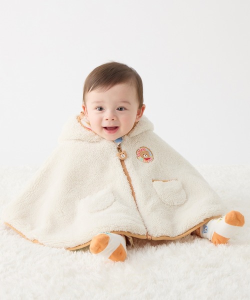 ポンチョ カラフルビーンズ 裏ボアフリース リバーシブル総柄マント キッズ 子供服 男の子 女の子の画像