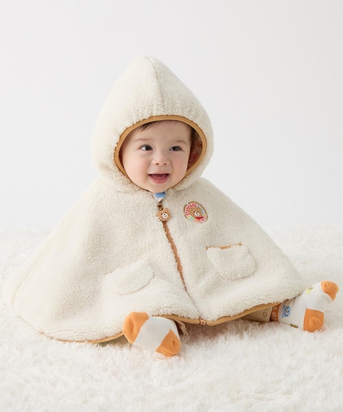 ポンチョ カラフルビーンズ 裏ボアフリース リバーシブル総柄マント キッズ 子供服 男の子 女の子の画像