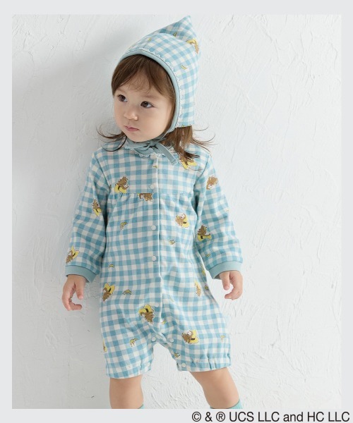 チェック柄ロンパース・カバーオール ベビー服 ロンパース 「おさるのジョージ X moimoln」ギンガムチェック