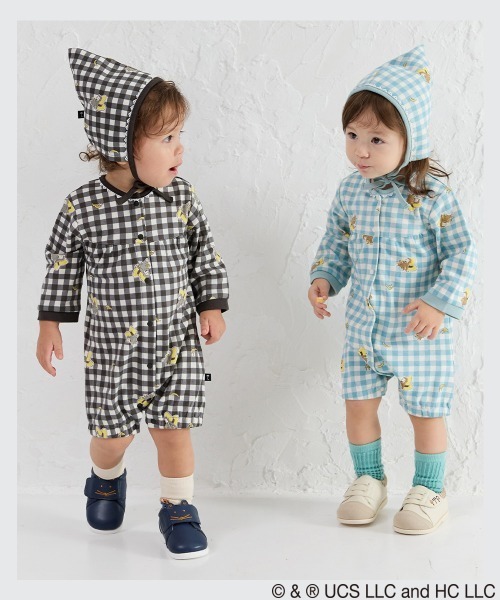 ベビー服 ロンパース 「おさるのジョージ X moimoln」ギンガムチェック