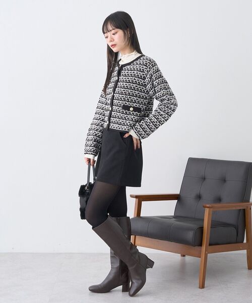 ETRO ビジュー コットン ジャケット レディース　M ビジュー付きノーカラーニットジャケット [N1107] - レディース