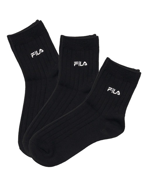 FILA（フィラ） 靴下 靴下 リブソックス ロゴ刺繍 無地 スクール 