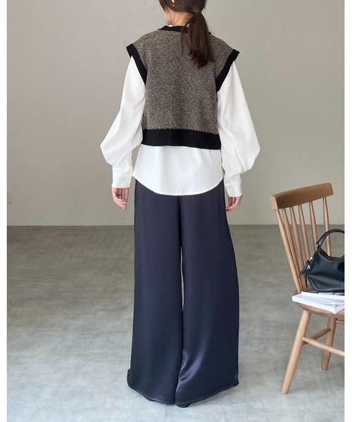 She's Closet セットアップ ミックスカラー配色ループヤーン深vネック