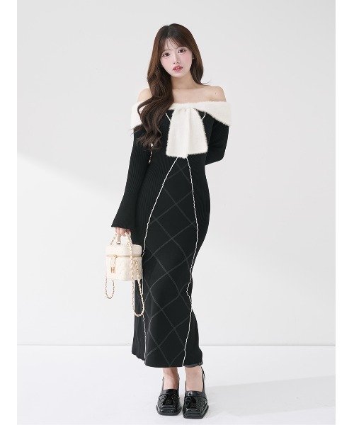 Darich ダーリッチ リボンステッチニットロングワンピース GRY リボンステッチニットロングワンピース – Darich (ダーリッチ)