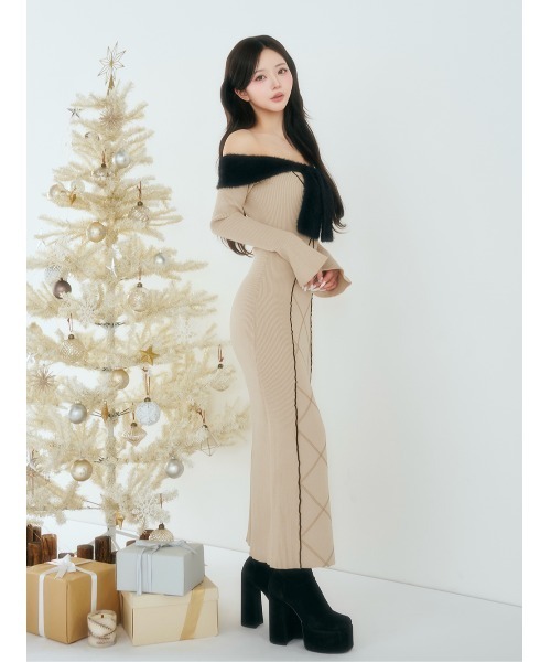 Darich（ダーリッチ） ワンピース リボンステッチニットロング