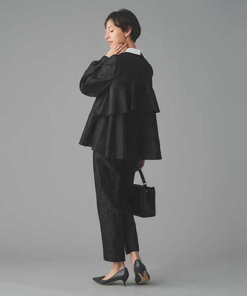 ユナイテッドアローズ ジャガードブラウス シアー 袖フリル ブラック 36 ユナイテッドアローズ ジャガードブラウス シアー 袖フリル ブラック