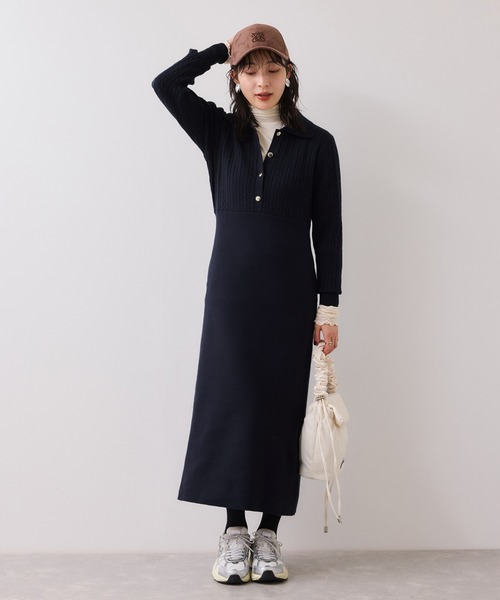 VIS（ビス） ワンピース ポロケーブルモチモチニットワンピース