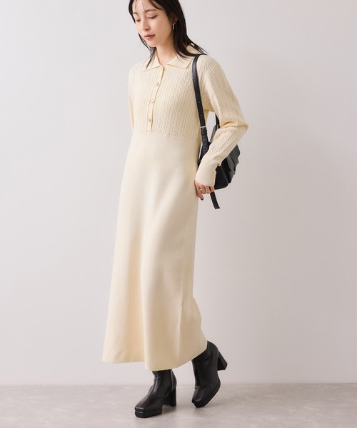 galleryﾋﾞｽｺｯﾃｨのニットワンピース VIS（ビス） ワンピース ポロケーブルモチモチニットワンピース