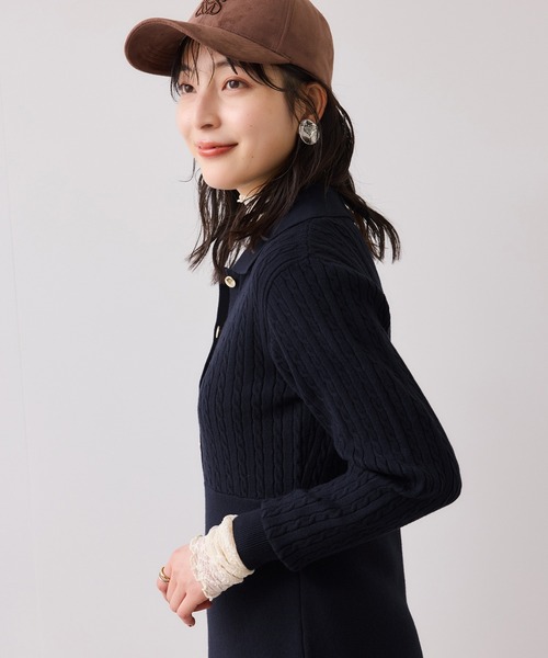 【美品】VALENTINO⭐️スパンコール襟 ニットワンピース M ブラック VIS（ビス） ワンピース ポロケーブルモチモチニットワンピース