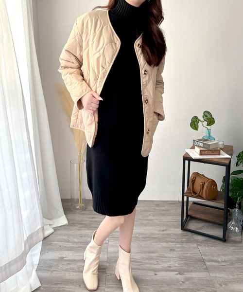 ワンピース シンプルで品のあるリラックススタイルが完成♪ タートルネックニットロングワンピース | Dewlily | 17