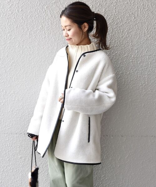 美品 SHIPS シップス ノーカラー ショートコート ウール ベージュ M SHIPS（シップス） ノーカラーコート ONE SIZE ベージュ レディース