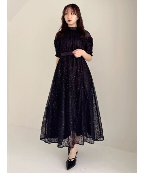 SETTANレースオープンショルダードレス♡ パーティー結婚式も可！ dazzlin（ダズリン） ドレス スパンコールレースオープンショルダー