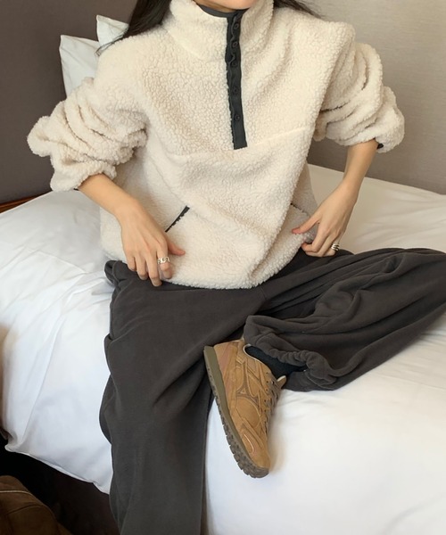 ポロシャツ ポロ 2wayネックボアフリースプルオーバー レディース