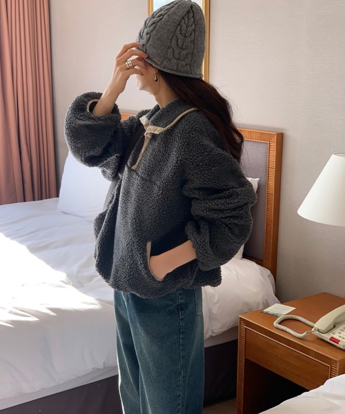 ポロシャツ ポロ 2wayネックボアフリースプルオーバー レディース