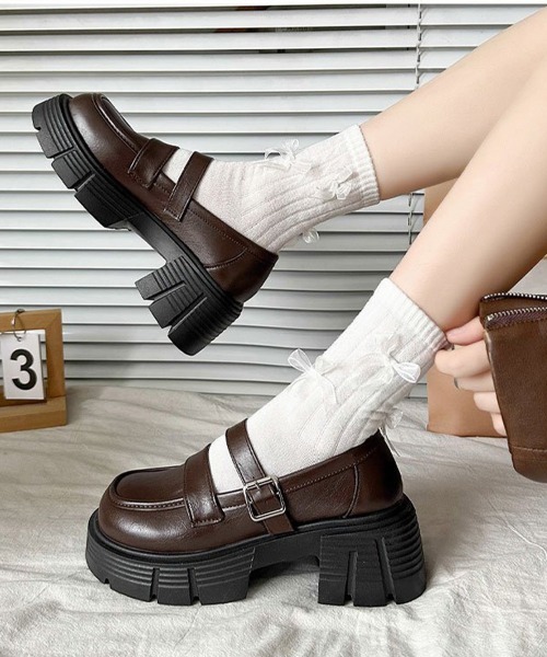 MILK 本革 Dolly シューズ M 厚底 ローファー風 miniministore（ミニミニストア） ローファー 通学 ダブルベルト厚底