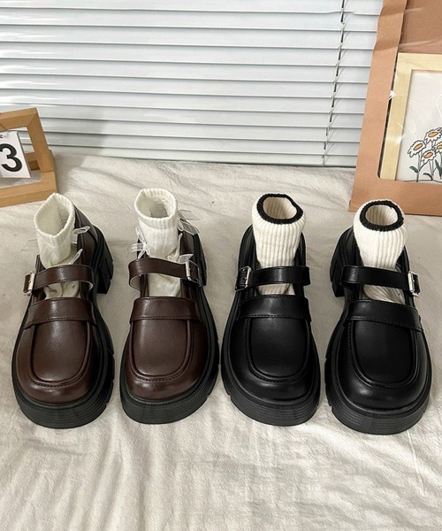 miniministore（ミニミニストア） ローファー 通学 ダブルベルト厚底