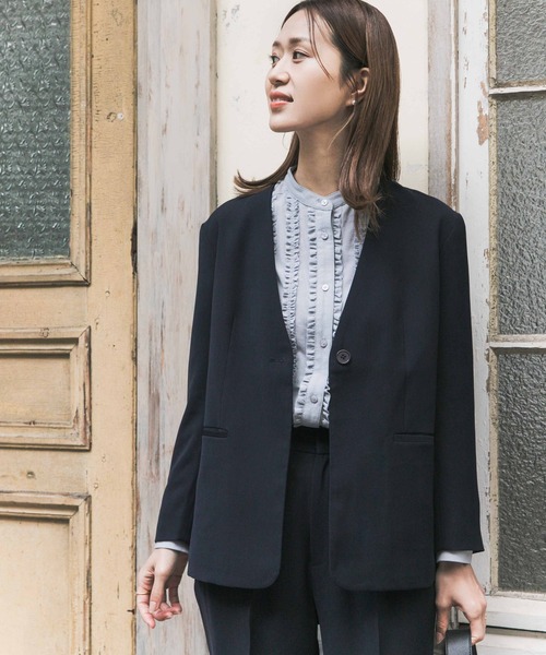 【美品】URBAN RESEARCH ノーカラーレザージャケット URBAN RESEARCH DOORS（アーバンリサーチドアーズ） スーツ ノーカラー