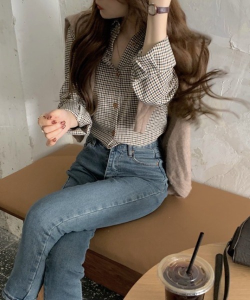 「cammie」 長袖シャツ LARGE ブラウン レディース_画像5