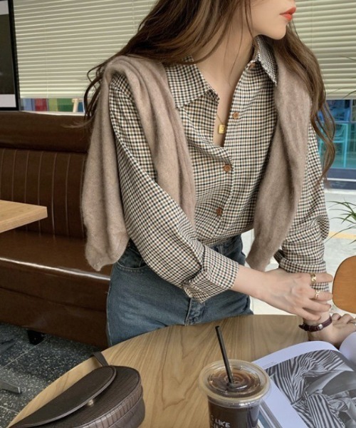 「cammie」 長袖シャツ LARGE ブラウン レディース_画像6