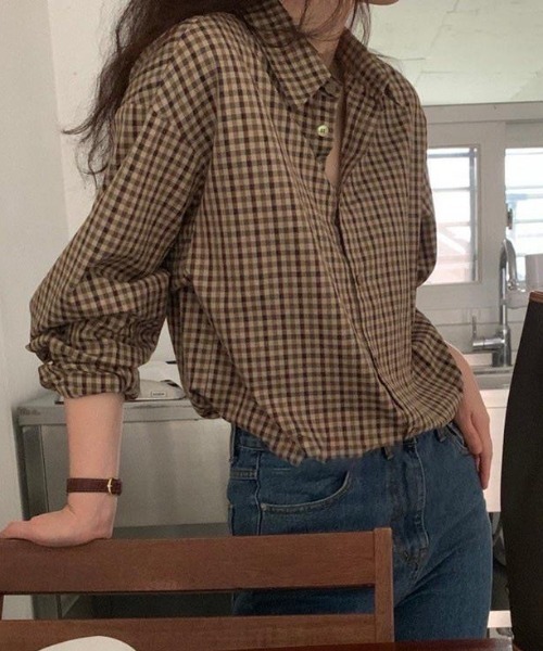 「cammie」 長袖シャツ LARGE ブラウン レディース_画像7