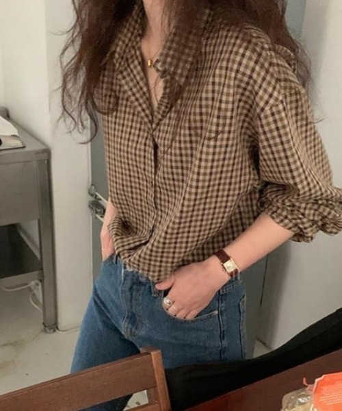 「cammie」 長袖シャツ LARGE ブラウン レディース_画像9