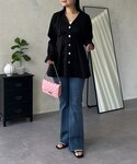 カーディガン ウエストタックカットカーディガン...の詳細画像1