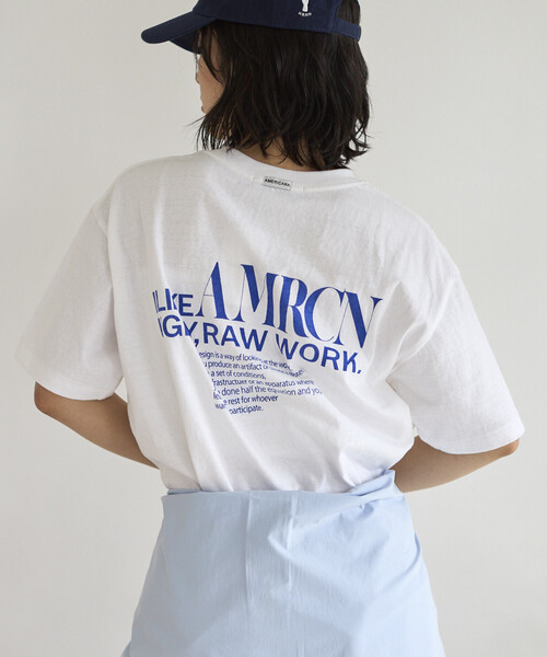 Americana / アメリカーナ | 2024SS | オリジナル ラフィー天竺 袖ロールアップ Tシャツ | トープ | レディース AMERICANA（アメリカーナ） tシャツ 別注 丸胴 ラフィー天竺 ロゴ