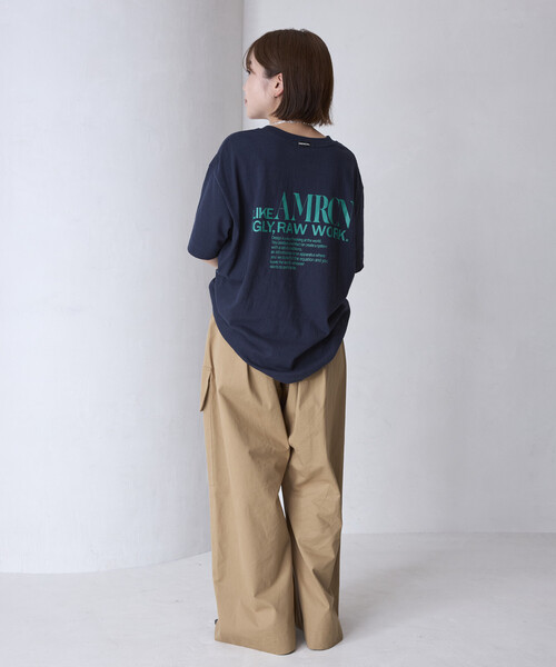 Americana / アメリカーナ | 2024SS | オリジナル ラフィー天竺 袖ロールアップ Tシャツ | トープ | レディース AMERICANA（アメリカーナ） tシャツ 別注 丸胴 ラフィー天竺 ロゴ