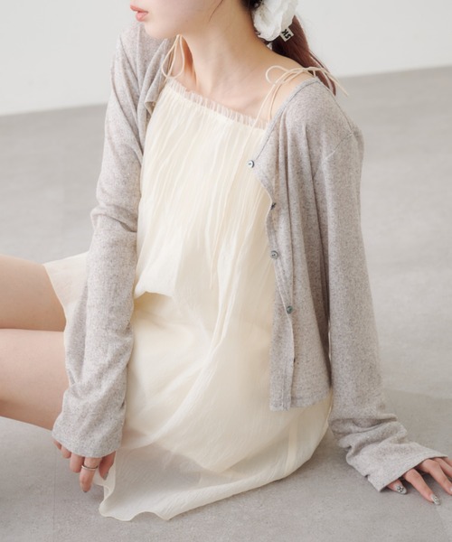 カーディガン 「4色展開/前後2WAY」ラインストーンシアーカットソー レディースの画像