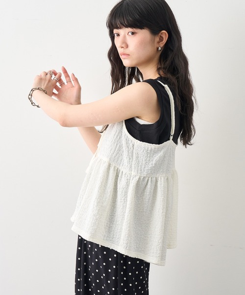 【新品タグ付き】SHUSHU TONG リボン付きホワイトキャミソール NOGLE キャミソール 「NOGLE/ノグル」フロントリボン キャミソール