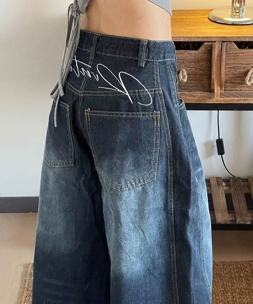 「MEMECLE」 デニムパンツ S ブルー レディース_画像9