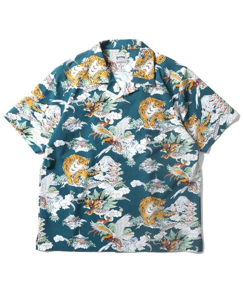 90s HOUSTON レーヨンシャツ オープンカラーシャツ M 龍 虎 HOUSTON