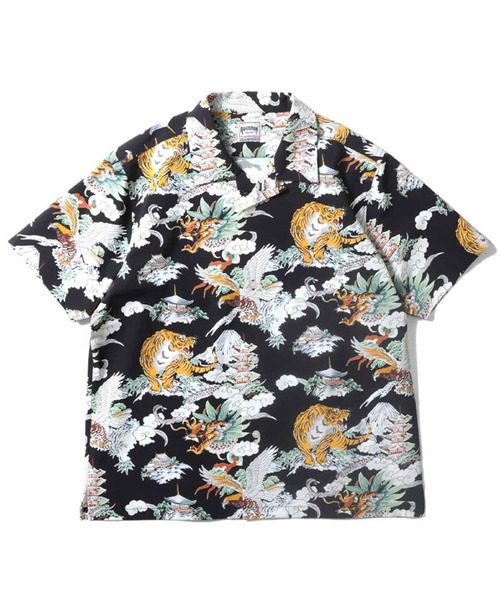 90s HOUSTON レーヨンシャツ オープンカラーシャツ M 龍 虎 HOUSTON（ヒューストン） シャツ 半袖 オープンカラーシャツ(龍・虎