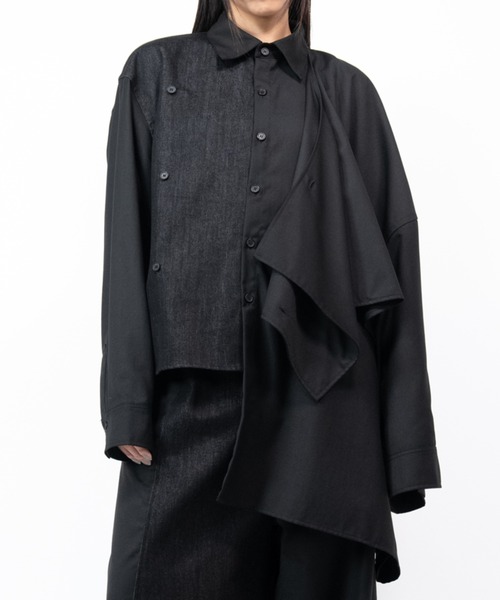 Ruze シャツ Asymmetry denim docking SH/アシンメトリーデニム