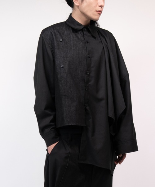Ruze シャツ Asymmetry denim docking SH/アシンメトリーデニム