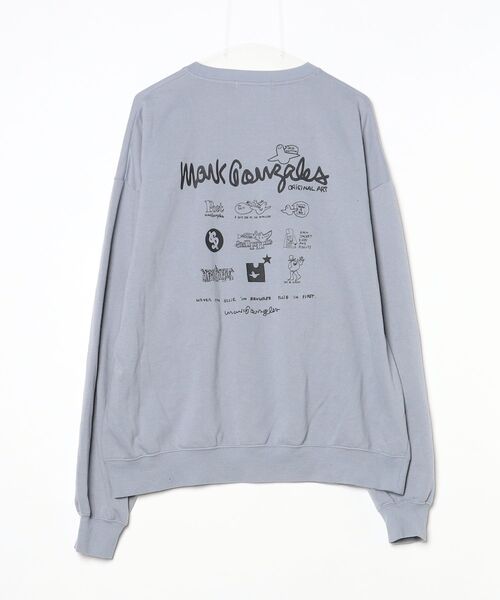 「Mark Gonzales」 ワンポイントスウェットカットソー L ブルー メンズ_画像2